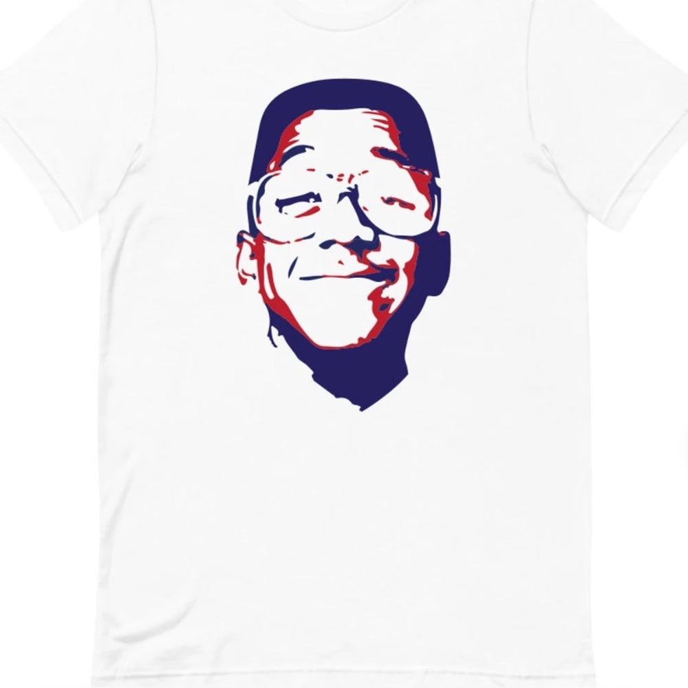 White T-Shirt with Red and Blue Graphic